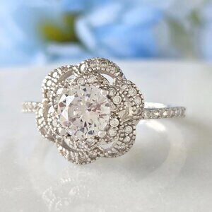 Vintage Style Flower Ring - 925 Sterling Silver